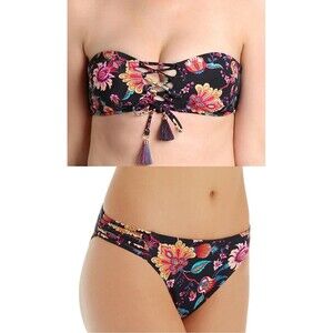 NWT NANETTE LEPORE 10 bikini swimsuit bathing suit floral strappy bandeau 2 pc